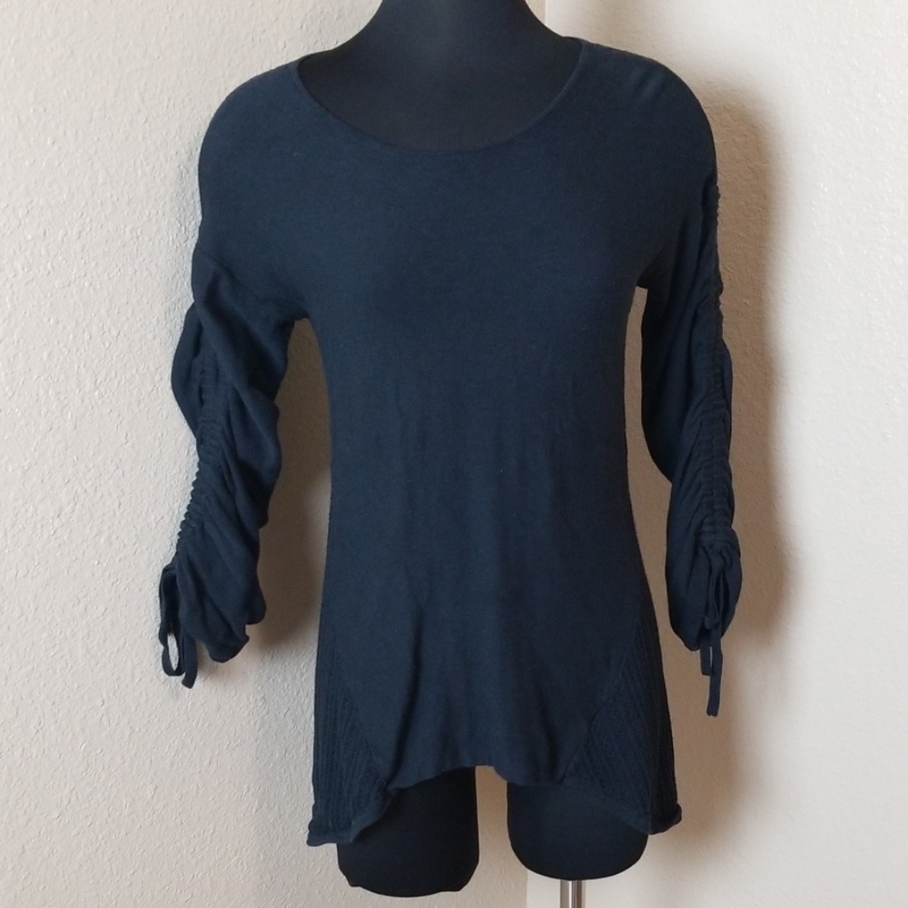 Moth Black Ruched Sleeves Sweater